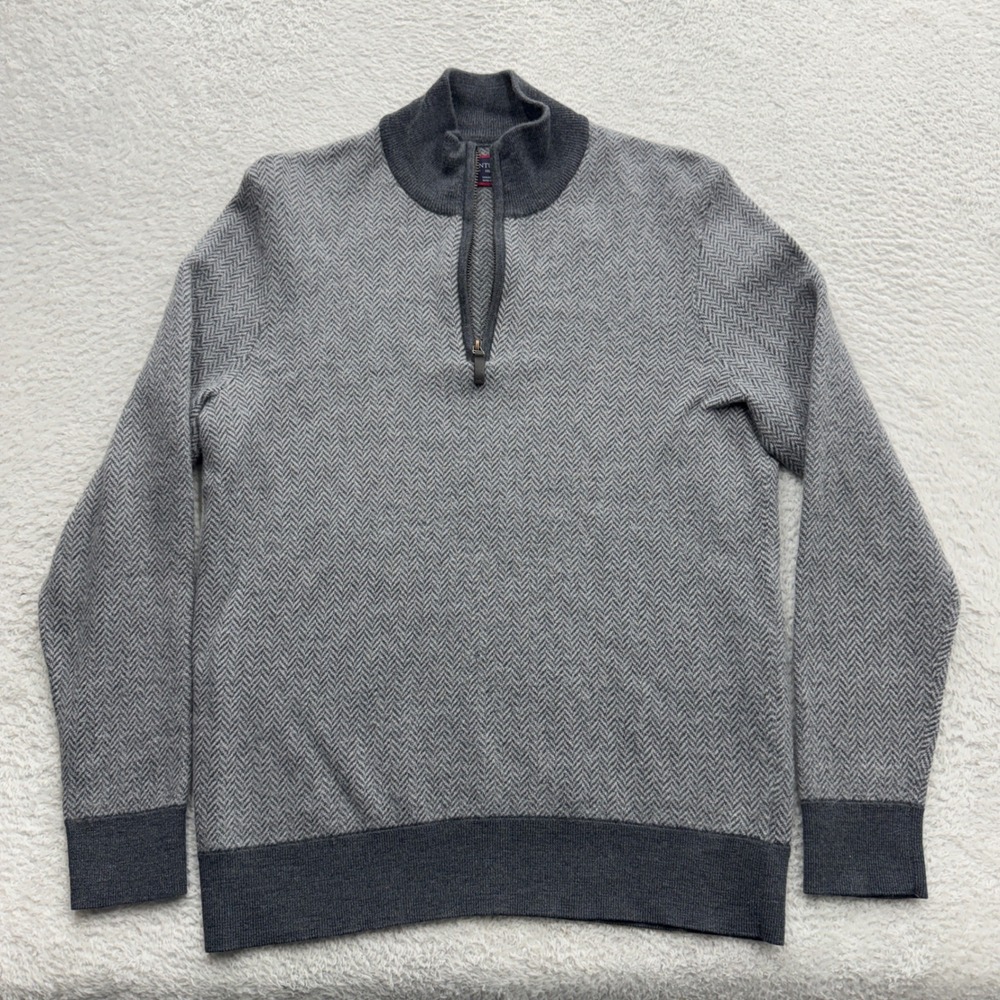 UNTUCKit Gray Herringbone Half-Zip Sweater with Dark Gray Trim